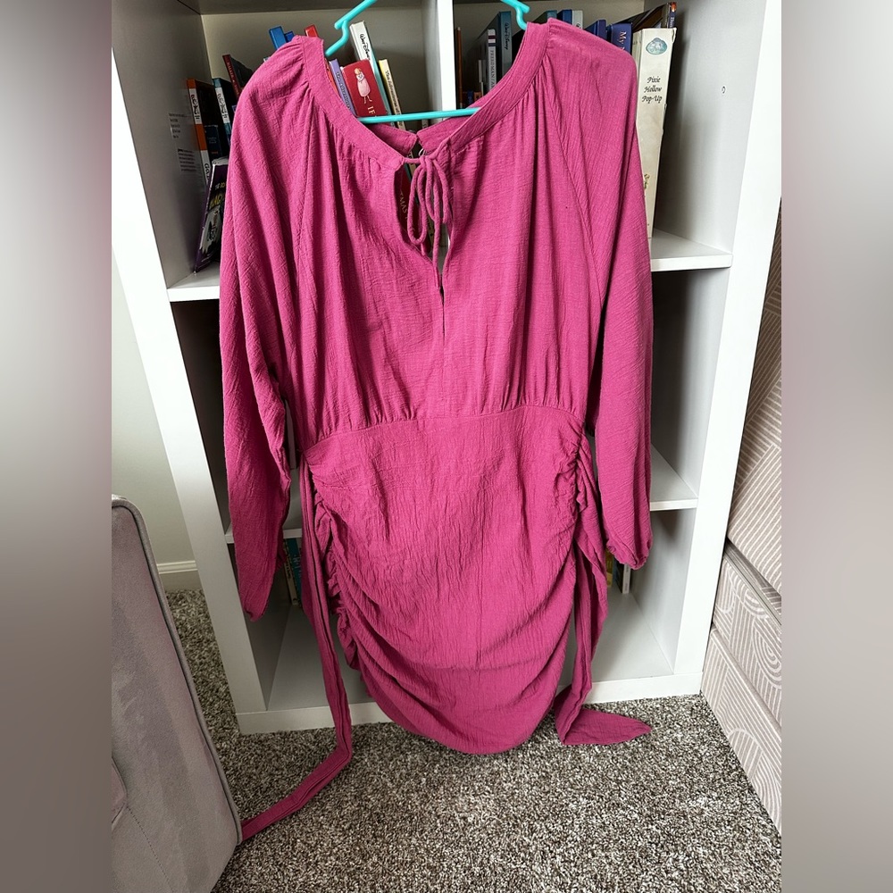 Free People Cinched Mini Dress in Pink Sz L - EUC worn once